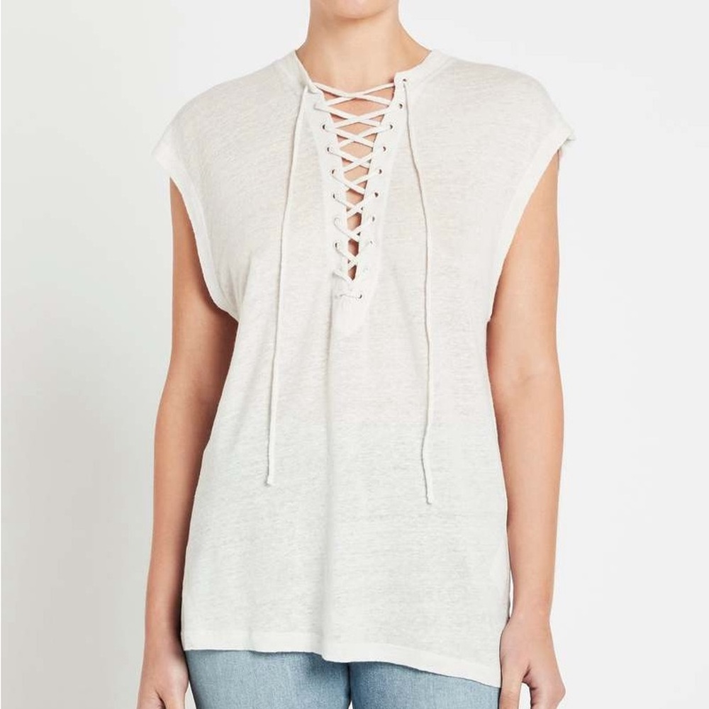 ⚪️ IRO Linen Lace Sleeve Top